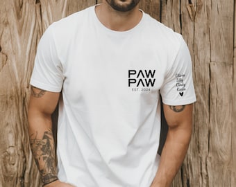 Personalized Pawpaw Est Year T-shirt, Custom Children Names on Sleeve Shirt, Dada Est 2026, Father's Day Gift, New Papa