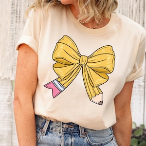 Coquette Teacher Shirt, Coquette Pencil Bow T-Shirt, Trendy Back to School Tee, Appreciation Gift, Elementary Teacher Gift