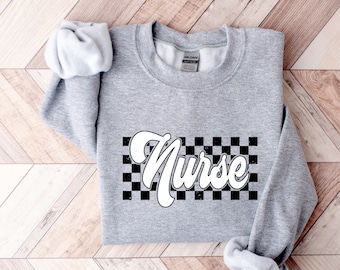 Sudadera Groovy Nurse, Camisetas Retro de Enfermería, RN, Sudadera Unisex de Cuello Redondo, Regalo de Graduación, Escuela de Enfermería, Semana de Agradecimiento a las Enfermeras