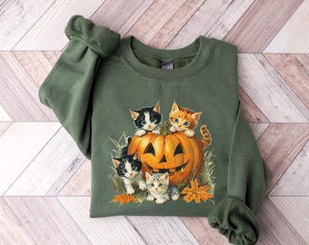 Vintage 90s Cat Halloween Sweatshirt, Retro Halloween Shirt, Spooky Season Tee, Pumpkin Shirt, Cat Lover Shirt, Black Cat, Spooky Season