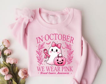 In October We Wear Pink Sweatshirt,Retro Pumpkin Football Shirt,Breast Cancer Awareness Fighter Shirt,Coquette Pink Bow Ribbon Breast Cancer