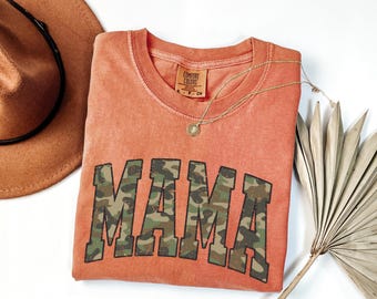 Comfort Colors® Camouflage Mama T-Shirt, Camo Mama Shirt, Mother's Day Gift, Varsity Mama Shirt, Retro Mam Shirt