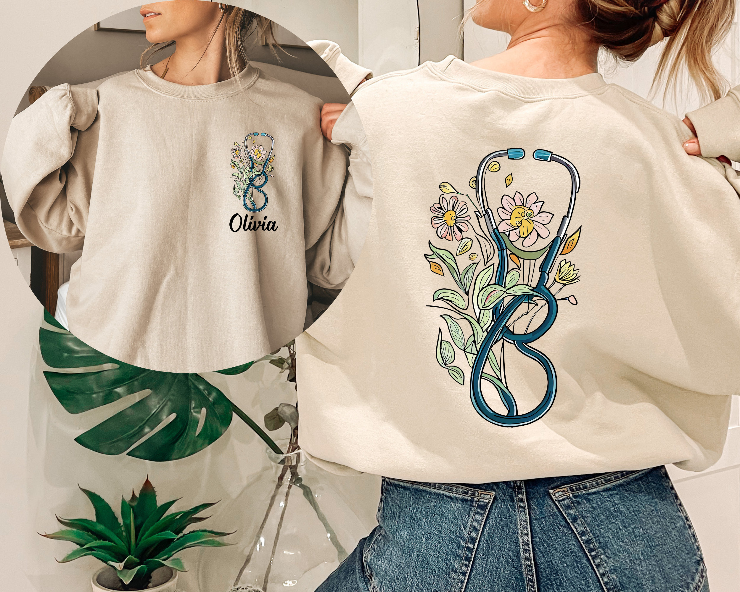 Custom Floral Stethoscope Sweatshirt, Doctor or Nurse Tshirts, Women's Nursing School Hoodie, Floral Nurse Shirt, Nurse Graduation Gift,