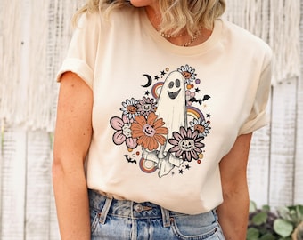 Retro Ghost Shirt, Vintage Floral Ghost Halloween Shirt, Flower Halloween Shirt, Cute Ghost Shirt, Retro Fall Shirt, Vintage Ghost Shirt