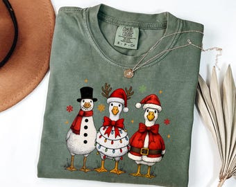 Camiseta navideña Comfort Colors con ganso, camiseta navideña, camiseta de Papá Noel con ganso, camiseta navideña con ganso gracioso, camiseta de muñeco de nieve adorable, camiseta navideña divertida