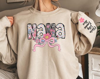 Sweat-shirt Nana personnalisé, Sweat floral Nana, Pull ras du cou maman personnalisé, Cadeau de Noël pour maman, Cadeaux, Vêtements personnalisés