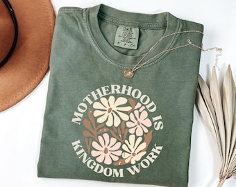 Comfort Colors® Motherhood is Kingdom Work Shirt, Christian Mom Shirt, Retro Christian Mom T Shirt, Christian Mothers Day Shirt, Bible Shirt
