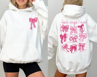 God Says I Am Coquette Bow Sweatshirt, Women's Christian Sweatshirt, Balletcore Christian Sweaer, Christian Girl Gifts, Pink Coquette Bow