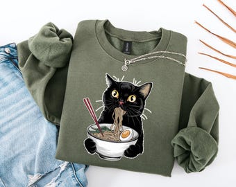 Noodle Cat Shirt, Cat Sweatshirt, Ramen Cat Shirt, Cat Mom Shirt, Cat Tee, Cat Lover Shirt, Animal Lover Tee, Cat Lovers Tee, Gift for Mom
