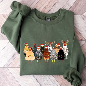 Сute Christmas Chickens Sweatshirt, Christmas Farm Animals Sweatshirt, Womens Christmas Chicken Sweatshirt,Christmas Holiday Sweatshirt Gift