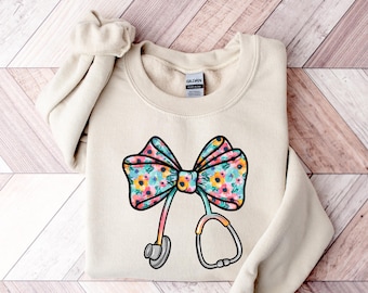Coquette Floral Nurse Sweatshirt, Nurse Shirt, Registered Nurse Shirt,Gift for Nurse Shirt,Gift for Registered Nurse,Nurse Gifts,Nursing Tee