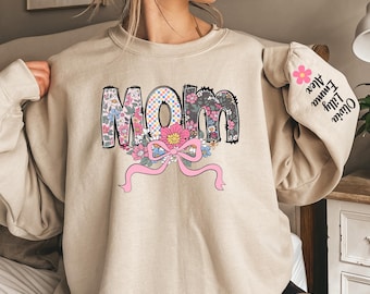 Sweat-shirt pour maman personnalisé, Sweat-shirt à fleurs pour maman, Pull ras du cou de maman personnalisé, Cadeau de Noël pour maman, Cadeaux, Vêtements personnalisés