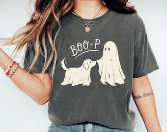 Camiseta Boo-p Ghost Dog Comfort Colors, divertida camiseta de Halloween para mamás perrunas.