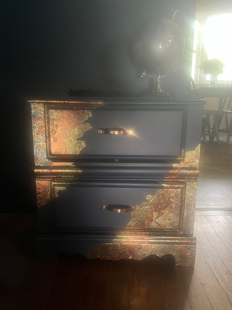 Unique Gold Foil Night Table With Storage - Etsy