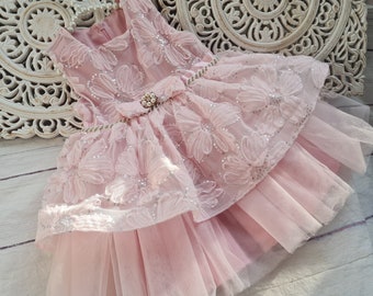 Pink girl dress, Girl birthday dress,Flower Girl dress, Girl toddler dress, First Birthday dress, Baptism dress, Girl sequine dress