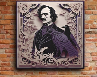 Edgar Allan Poe Halloween artwork darke academia aesthetic Edgar Allan Poe art print Edgar Poe Raven spooky whimsigothic wall art Poe canvas
