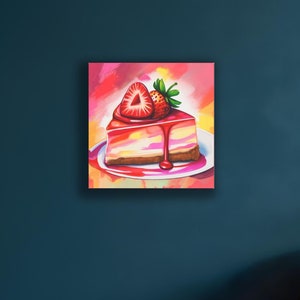 Strawberry Cheesecake wall art birthday gift colorful cake Mom gift canvas print dessert wall decor kitchen dessert decor pink cake canvas