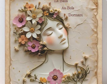 Fairytale sleeping princess La Belle au Bois Dormant art print whimsical wildflower girls room decor storybook coquette cottagecore wall art