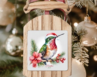 Hummingbird Ornament Personalized Custom Christmas Keepsake ruby emerald Bird holiday ornament baby hummingbird sled Tree decor Xmas gift