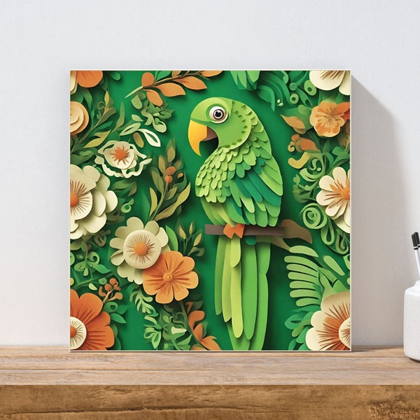 Eclectus parrot wall art green parrot gift yellow billed parrot decor parrot green wall art canvas ink print cute parrot gift parrot wallart