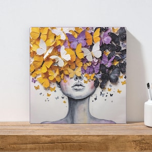 Chrysalis Undone: Nonbinary Ace flags colors butterfly 2D canvas wall art print, subtle non binary pride decor, Enby art gift, lgbtq support