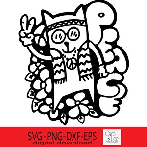猫好きの SVG デザイン、レトロな平和猫 PNG、ボヘミアン猫デザイン、ヒッピー スタイルのクリップアート、ヒッピー バイブスの猫、グルーヴィーな猫のクリップアート、レトロな猫のデザイン