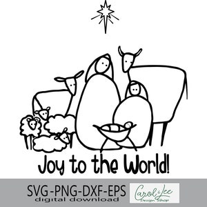 Alegría para el mundo, Adorno navideño, Nacimiento navideño, Arte lineal del nacimiento de Jesús, SVG festivo, Celebración de la Navidad, Celebración del pesebre