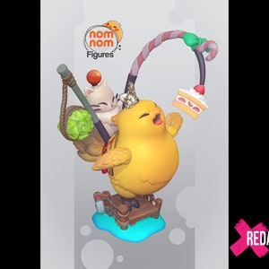 Chocobo and Moogle [Final Fantasy] | Chibi  | 14K 3D Printed Statue | Fan Art | Painted | Garage Kit | Designed by Nomnom Figures