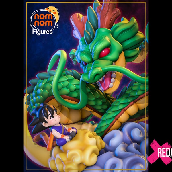 Shenron and Goku [Dragonball] | Chibi | 14K 3D Printed Statue | Fan Art | Painted | Garage Kit | Designed by Nomnom Figures