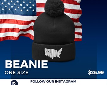 Trump USA Embroidered Pom-Pom Beanie, Make America Great Again, Trump Accessories, Republican Apparel, MAGA, Donald Trump Supporters