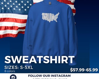 トランプUSAシルエット刺繍入りユニセックススウェットシャツ、アメリカを再び偉大に、トランプアクセサリー、共和党アパレル、MAGA、ドナルド・トランプ