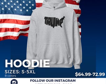 トランプ MAGA USA シルエット刺繍入り（ブラック）ユニセックスパーカー、アメリカを再び偉大に、トランプアクセサリー、共和党アパレル、ドナルド・トランプ