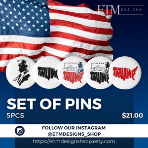 Trump MAGA 5pc Set of Pin Buttons, Make America Great Again, Trump Accessories, MAGA, Donald Trump Supporters, Trump 2024