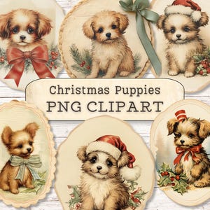 Kerst clipart, puppy's digitale patches, antieke dieren, hond png, collagebenodigdheden, puppy scrapbooking, dagboek papier ambachten, kaarten maken