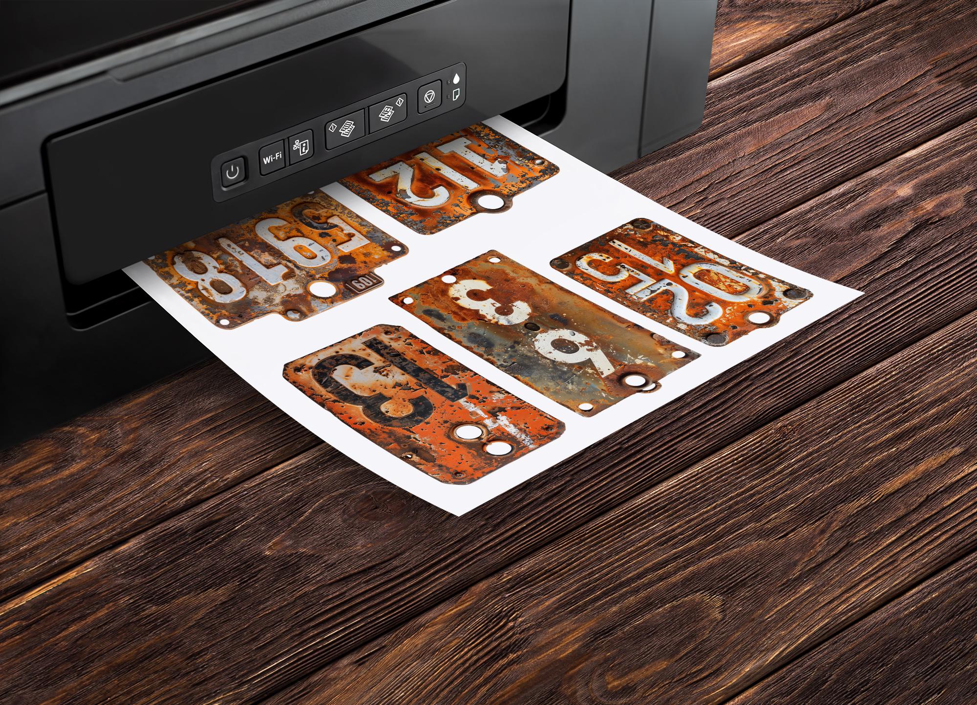 Grunge Industrial Number Tags, Orange Rust Printable Labels, Vintage ...