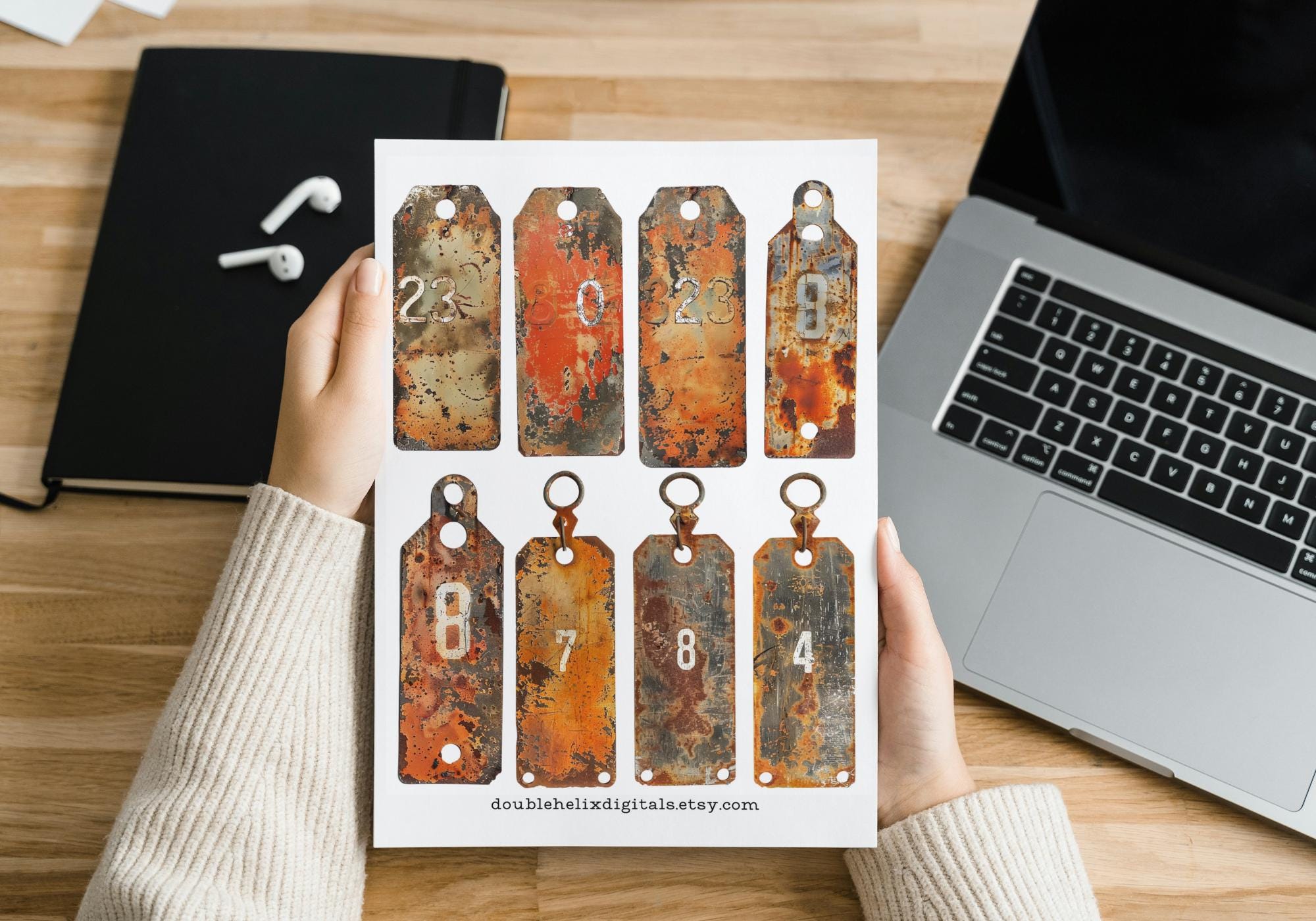 Grunge Industrial Number Tags, Orange Rust Printable Labels, Vintage ...