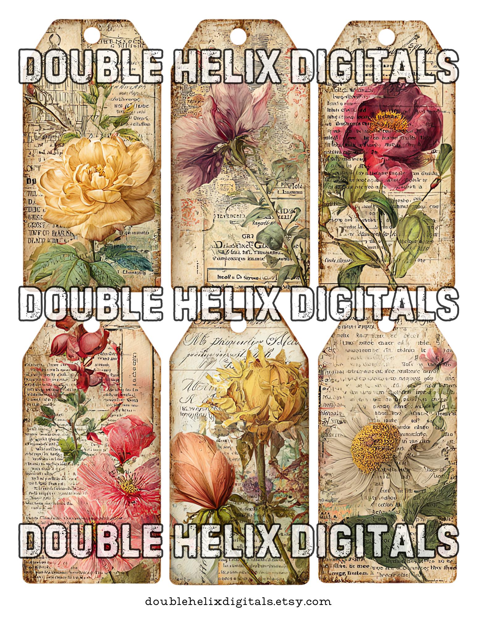 Vintage Floral Tags Clipart Set 1, Ephemera Fussy Cuts JPG Instant ...