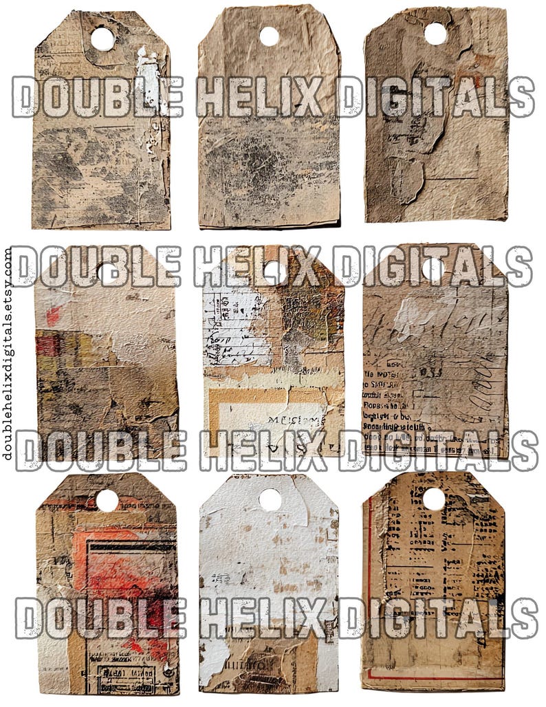 Paper Grunge Tags Clipart Set 1, Ephemera Distressed JPG Instant ...