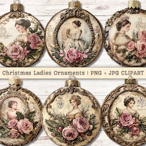 Enfeites de Natal para Senhoras Clip Art, Colagem Vintage Shabby Chic, Diário de Scrapbooking Junk, Rosas Cartão de Natal Antigo - Fazendo PNG Download