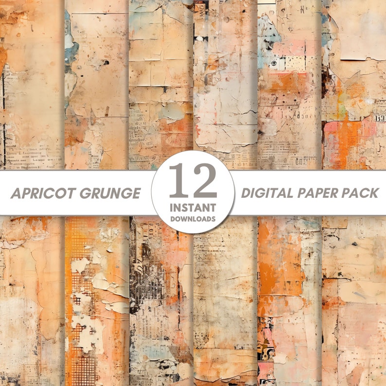 Shabby Grunge Digital Paper, Printable Collage Scrapbook Texture Paper ...