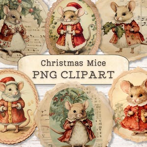 Kerst clipart, muizen digitale patches, antieke dieren, muis png, vintage collage, scrapbooking, dagboek papier ambachten, aanbod kaarten maken