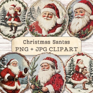 Clipart pères Noël, illustrations de pièces anciennes, collage PNG éphémères, scrapbooking, journal indésirable, travaux manuels en papier, fabrication de cartes pour les fêtes