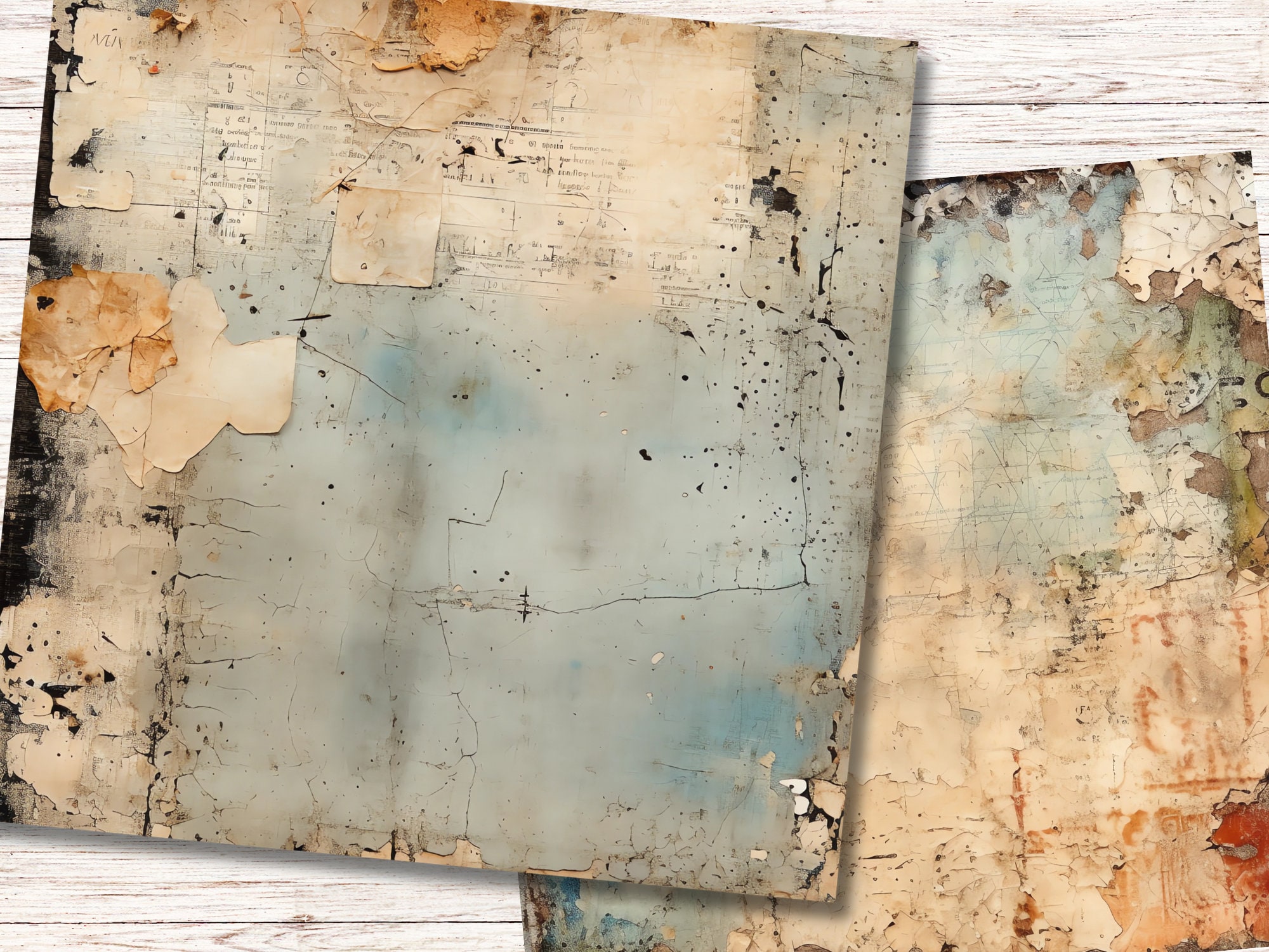 Shabby Grunge Digital Paper, Printable Collage Scrapbook Texture Pack ...