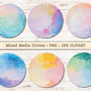 Clipart de cercles techniques mixtes, formes rondes Grunge peint texturé effet vieilli, téléchargements instantanés Collage pictural Junk Journal fourniture numérique