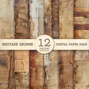 Papier numérique grunge minable, ensemble de textures pour scrapbooking collage imprimable, shiitake, café, marron clair, techniques mixtes, arrière-plan, images uniques