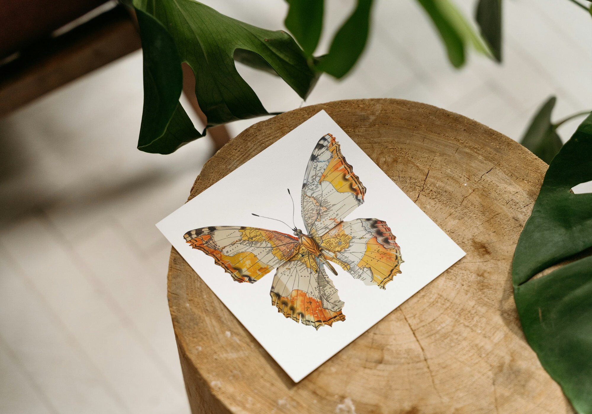 Paper Map Butterflies Clipart, Mixed Media Antique PNG + JPG Instant ...