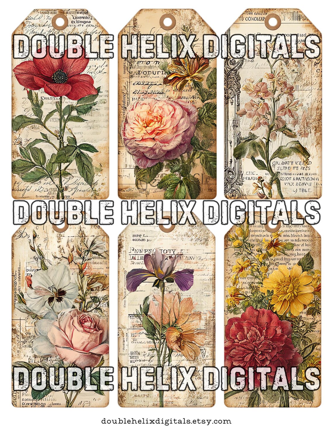 Vintage Floral Tags Clipart Set 1, Ephemera Fussy Cuts JPG Instant ...