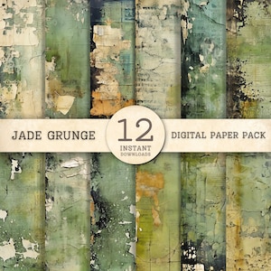 Shabby Grunge Digitaal Papier, Afdrukbaar Collage Scrapbook Textuurpakket, Jade, Groen, Mixed Media, Achtergrond, Achtergrond, Junk Journal Supply