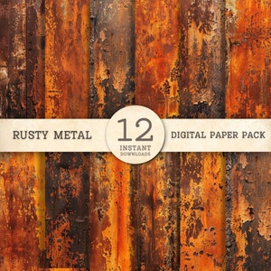 Papel digital de metal oxidado, descargas imprimibles con textura grunge, páginas de collage para álbum de recortes en tonos tierra fuego, fondo de técnica mixta, diario basura