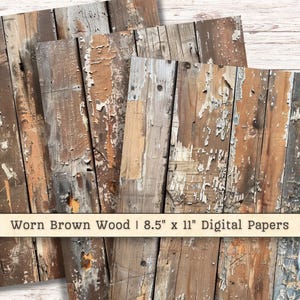 Papel digital de madera marrón desgastada, descarga imprimible desgastada, textura de collage para álbum de recortes, fondo de pintura grunge descascarillada, diario basura